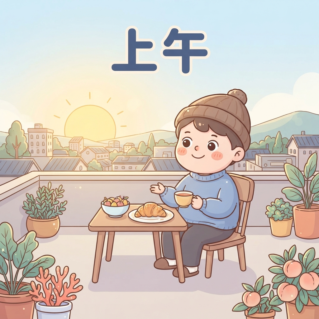 Мнемоника: как запомнить слово 上午 (shàngwǔ) — утро, первая половина дня