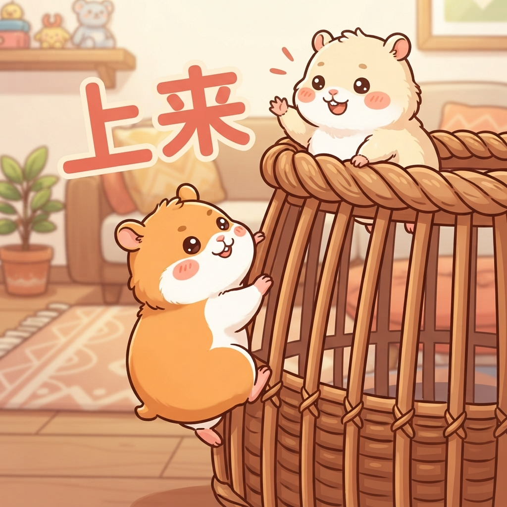 Mnemonic for 上来 (shàng lái) — come up (towards speaker)