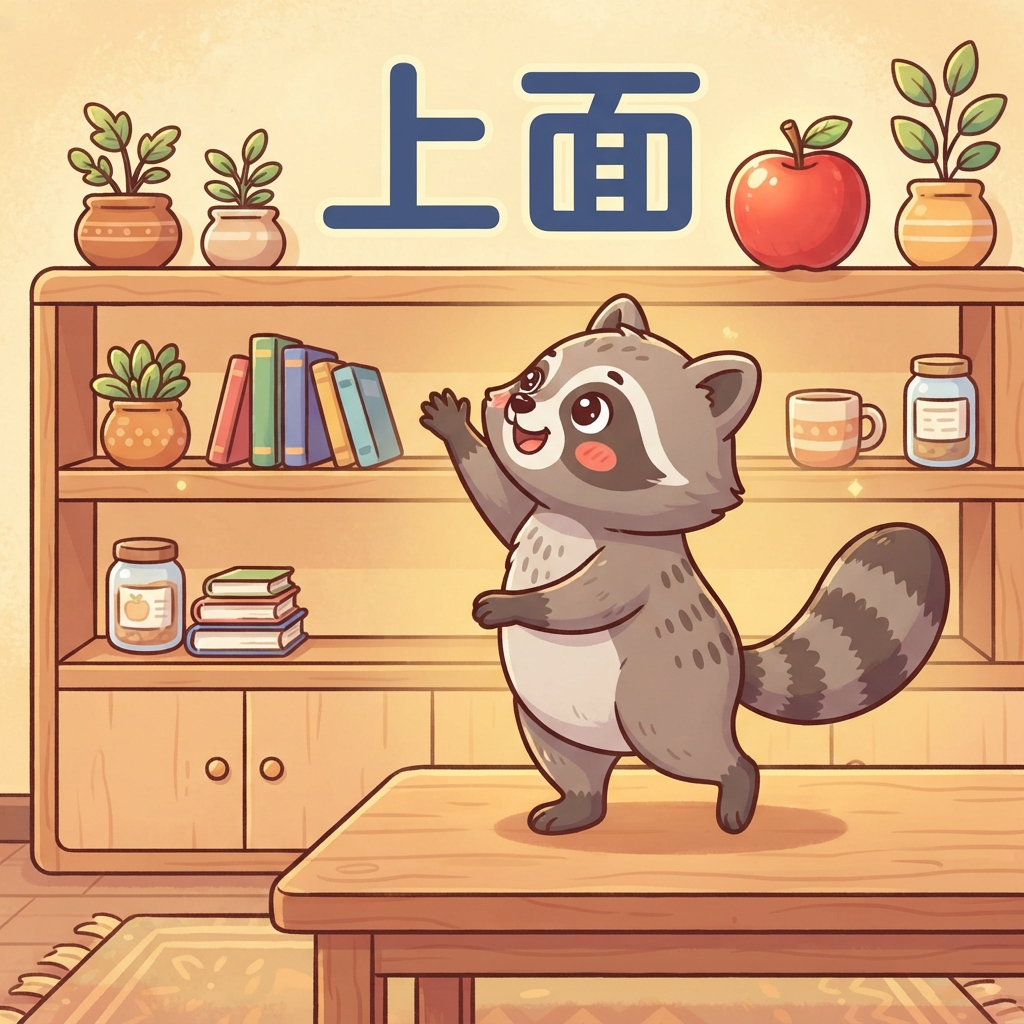 Mnemonic for 上面 (shàng miàn) — above