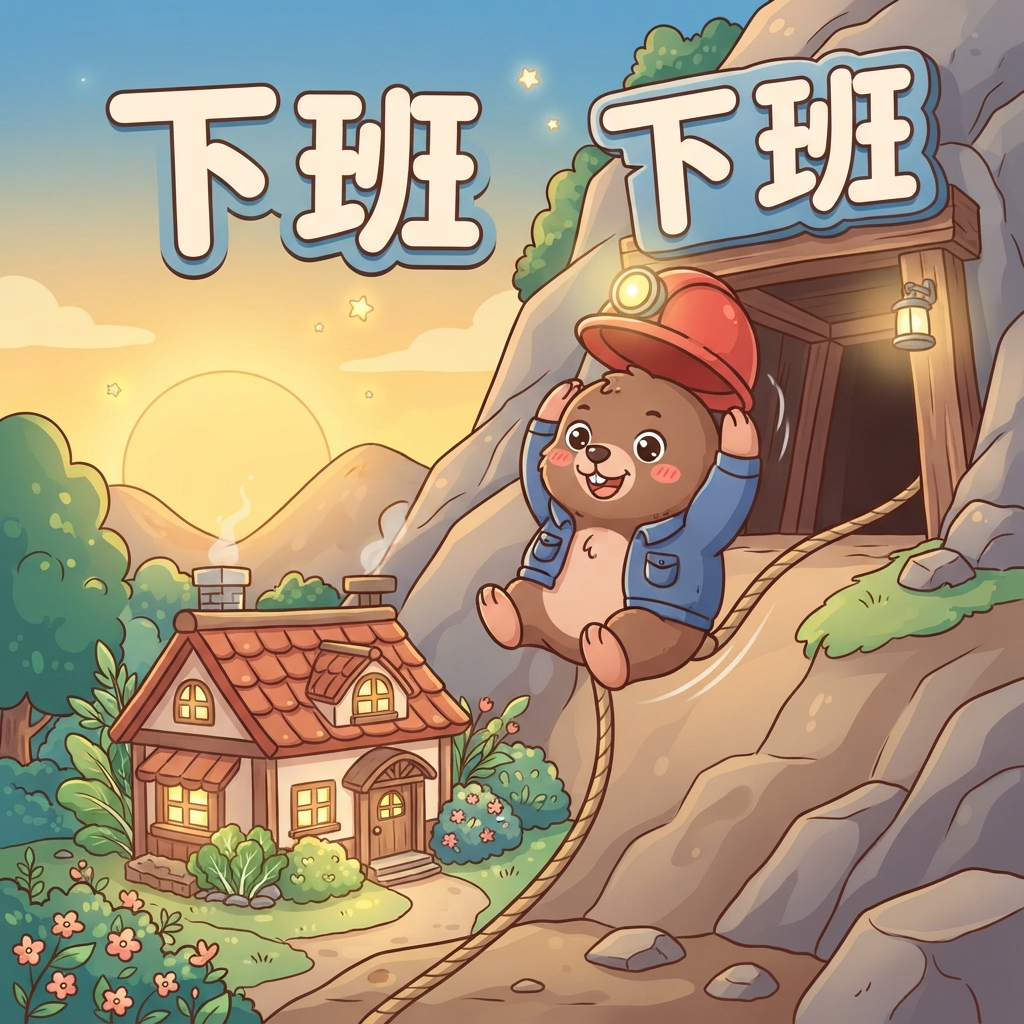 Mnemonic for 下班 (xià bān) — get off work