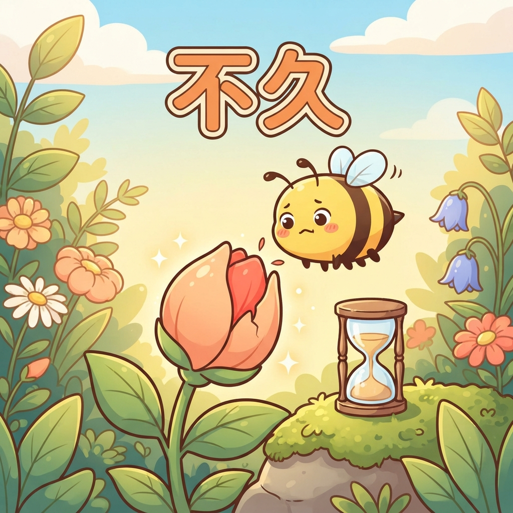 Mnemonic for 不久 (bù jiǔ) — soon