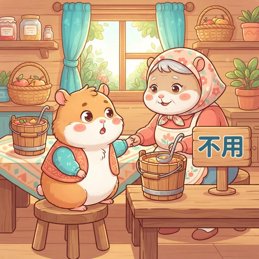Mnemonic for 不用 (bú yòng) — no need