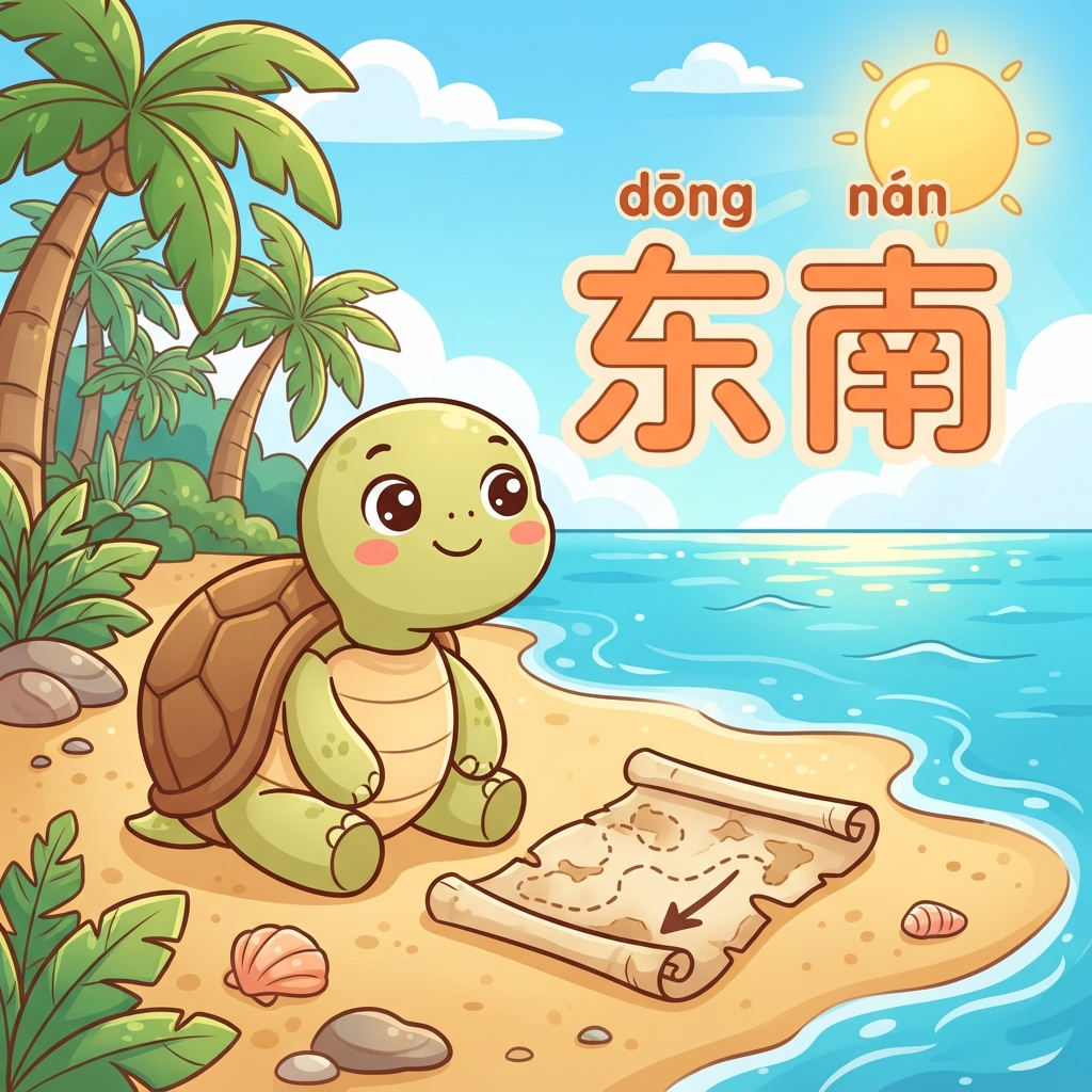 Мнемоника: как запомнить слово 东南 (dōng nán) — юго-восток