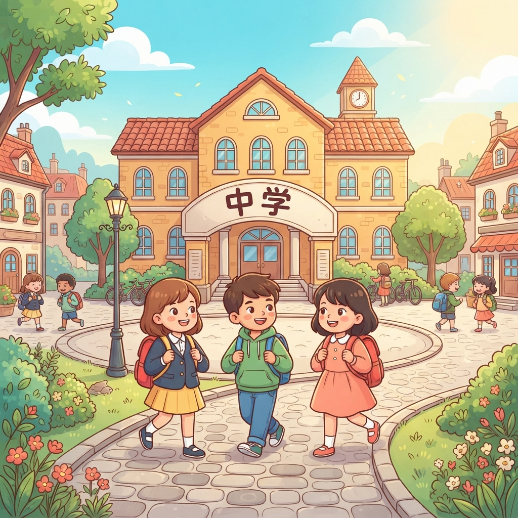 Mnemonic for 中学 (zhōng xué) — middle school