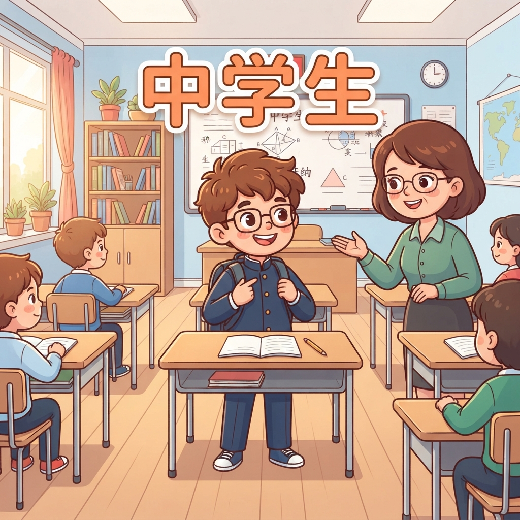 Mnemonic for 中学生 (zhōng xué shēng) — middle school student