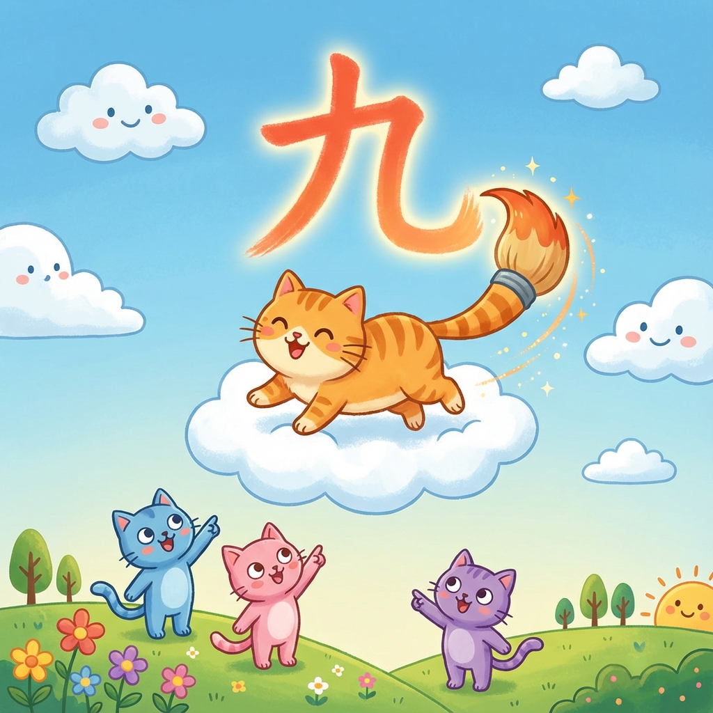 Мнемоника: как запомнить иероглиф 九 (jiǔ) — девять, 9
