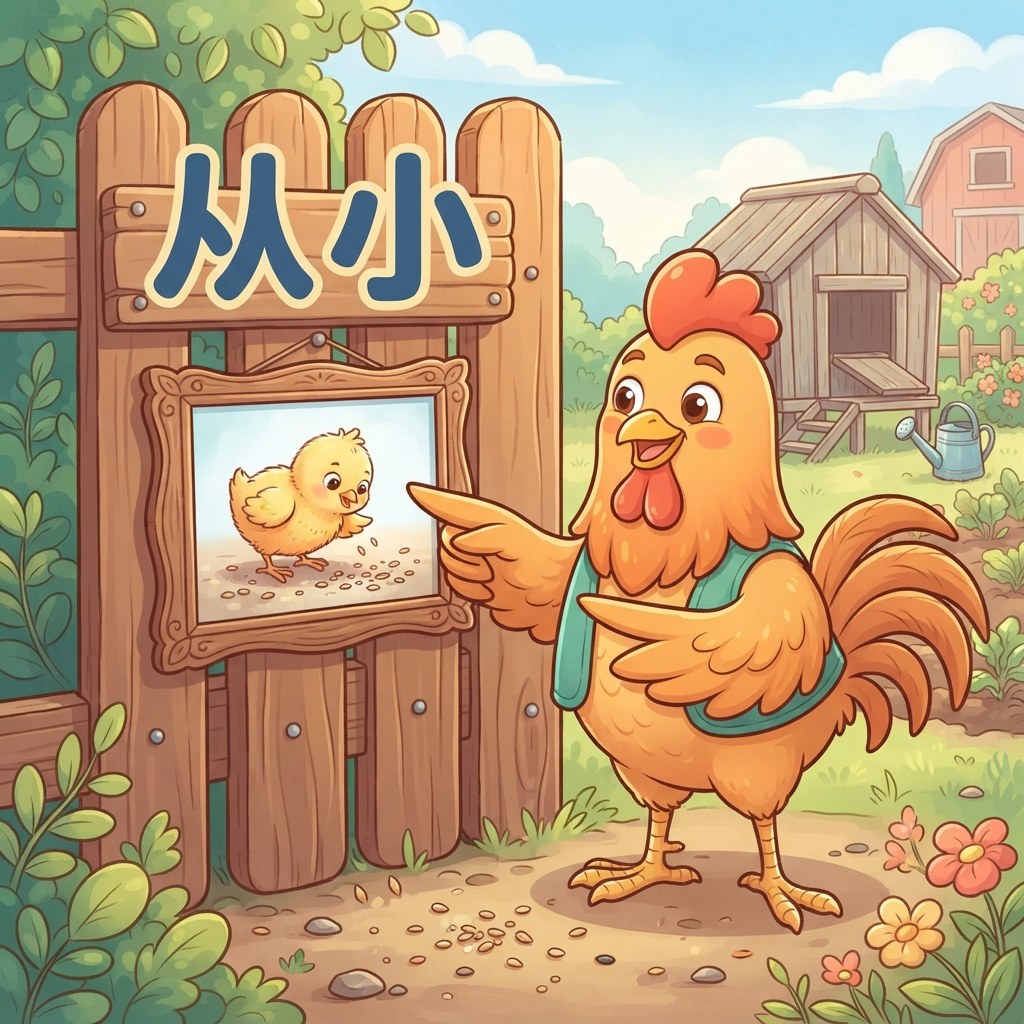 Mnemonic for 从小 (cóng xiǎo) — from childhood