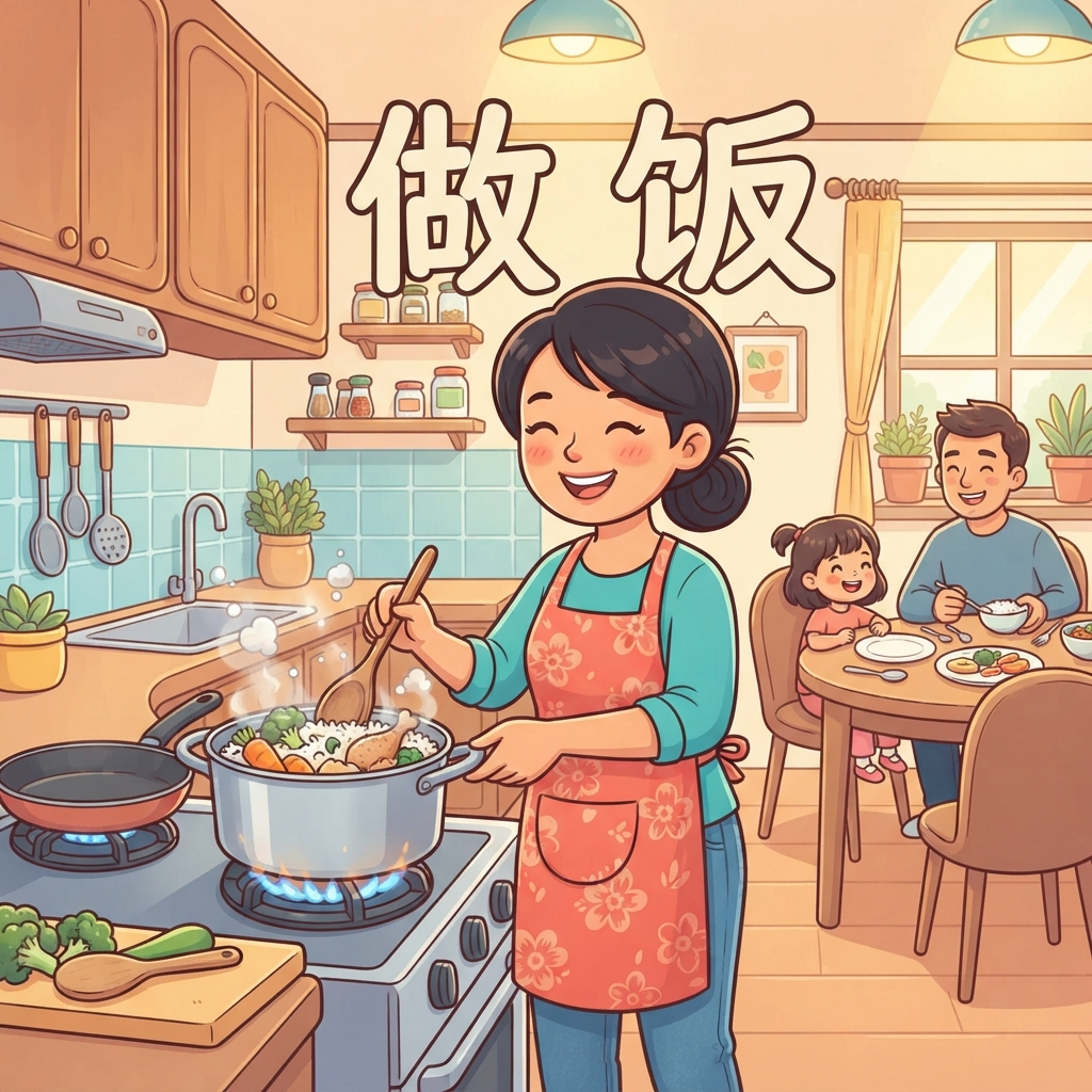 Mnemonic for 做饭 (zuò fàn) — cook food