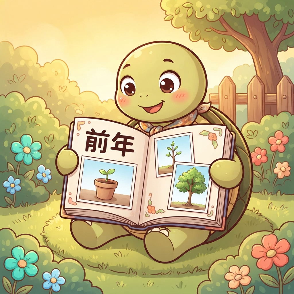 Mnemonic for 前年 (qián nián) — the year before last