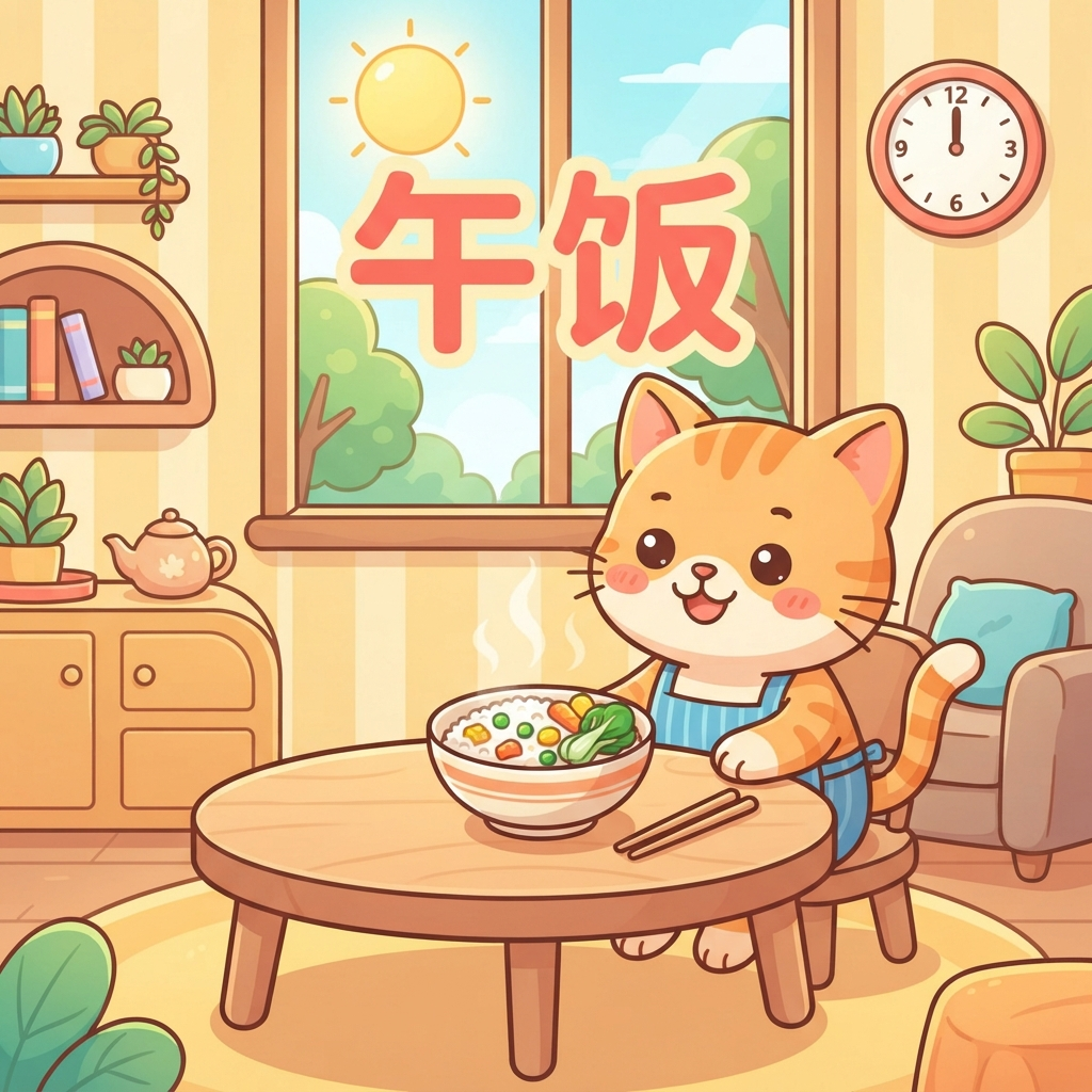 Mnemonic for 午饭 (wǔ fàn) — lunch