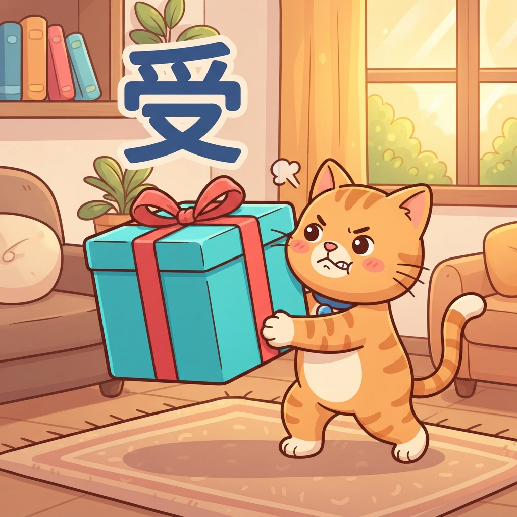 Mnemonic for 受 (shòu) — to receive; to suffer, to undergo