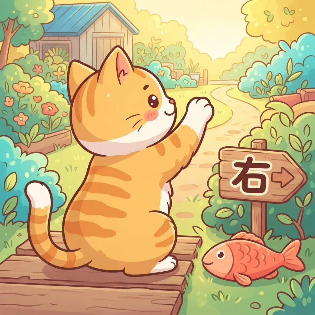 Mnemonic for 右 (yòu) — right