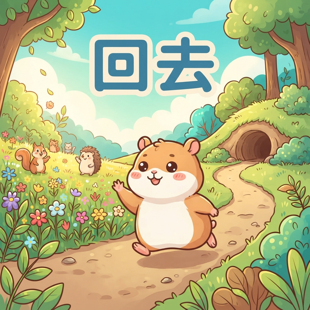 Mnemonic for 回去 (huí qù) — go back (away from speaker)