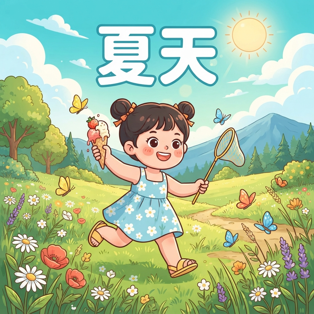 Mnemonic for 夏天 (xià tiān) — summer