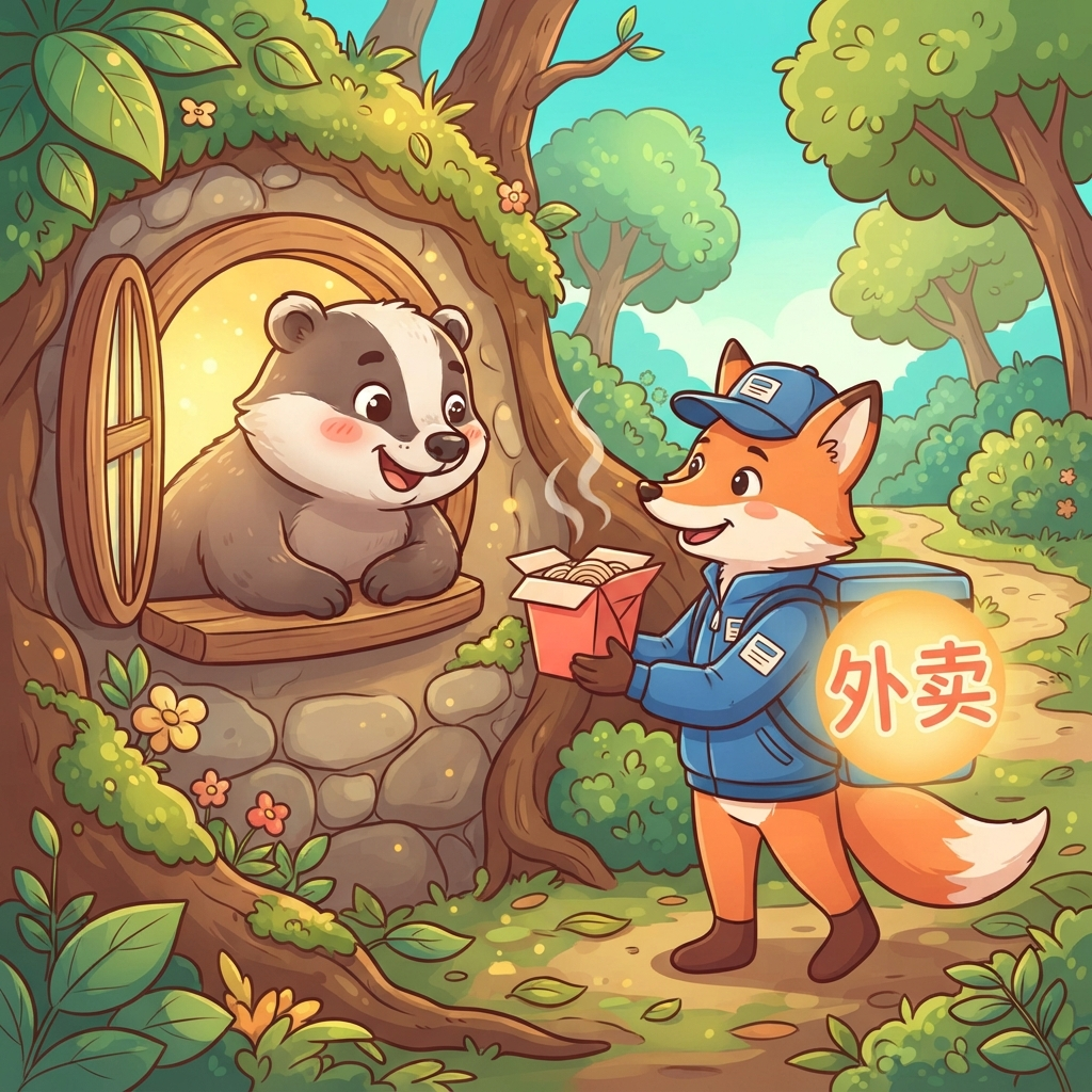 Mnemonic for 外卖 (wài mài) — takeout