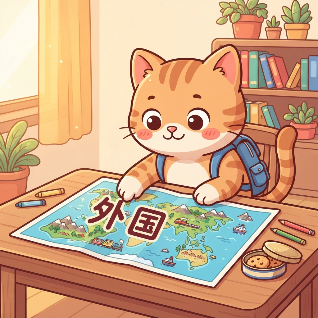 Mnemonic for 外国 (wài guó) — foreign country