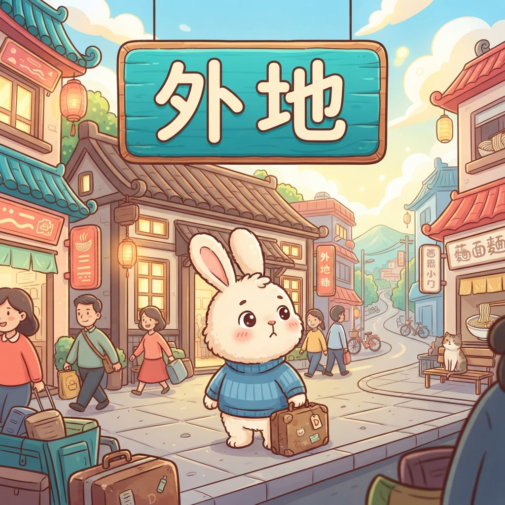 Mnemonic for 外地 (wài dì) — other place, foreign land