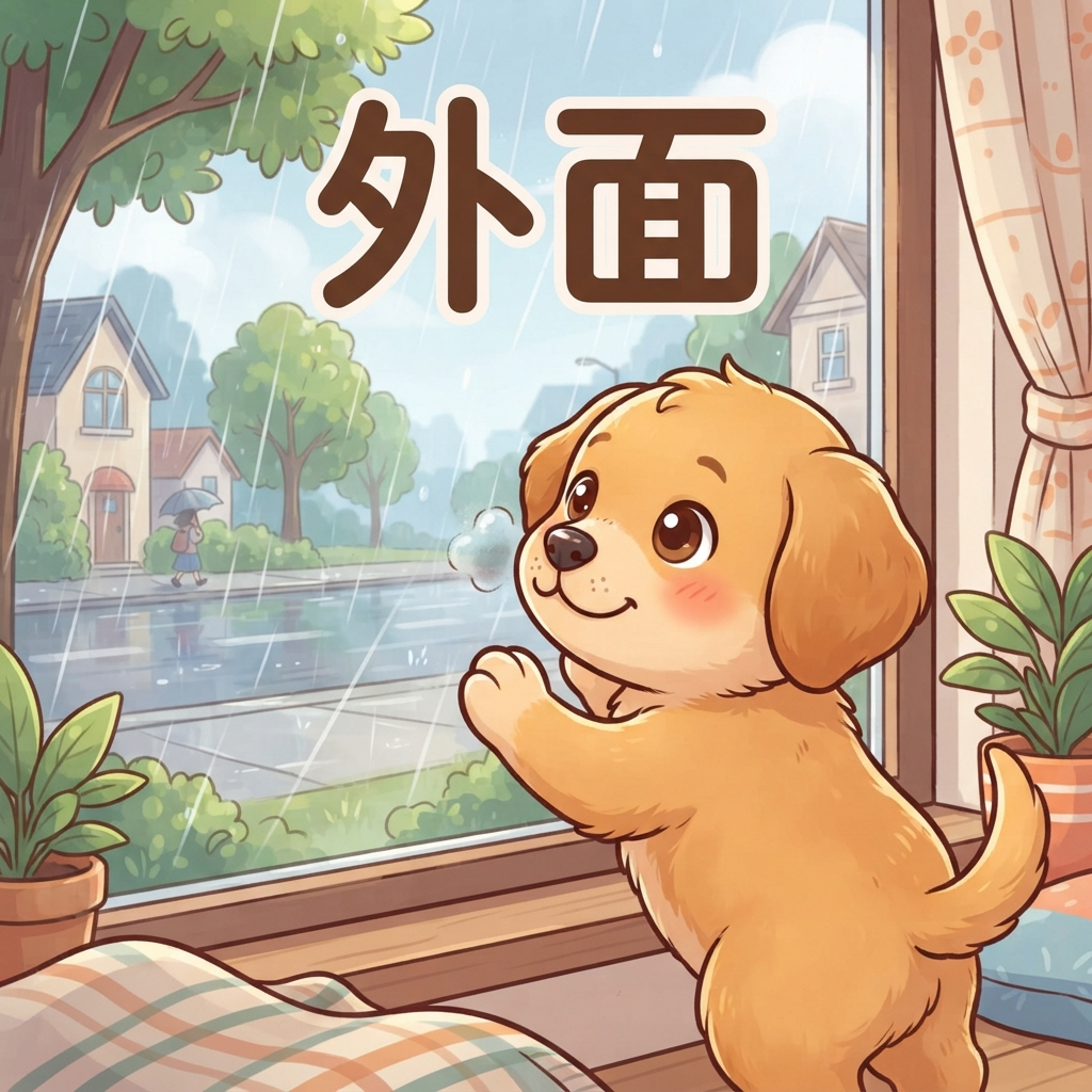 Mnemonic for 外面 (wài miàn) — outside