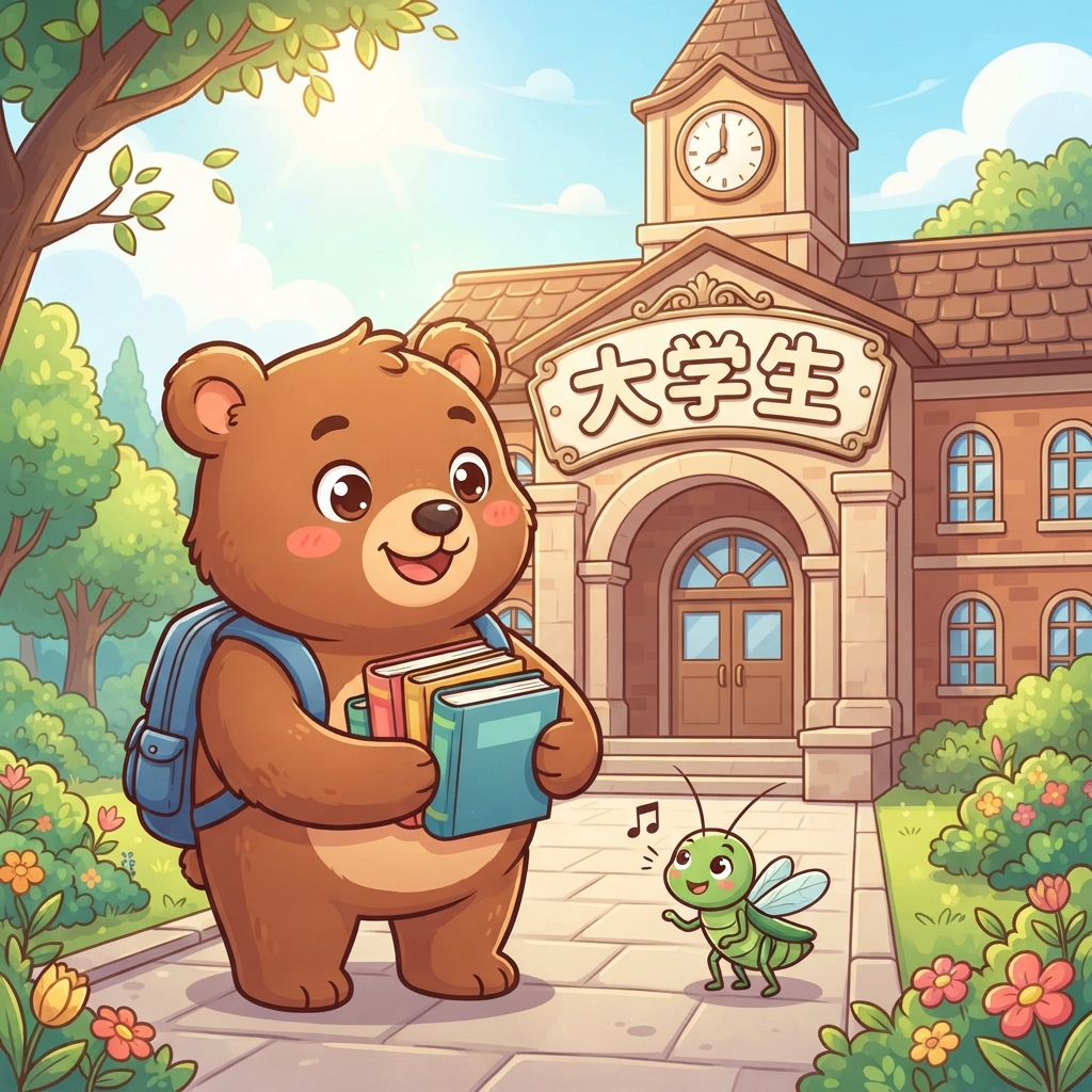 Mnemonic for 大学生 (dà xué shēng) — college student
