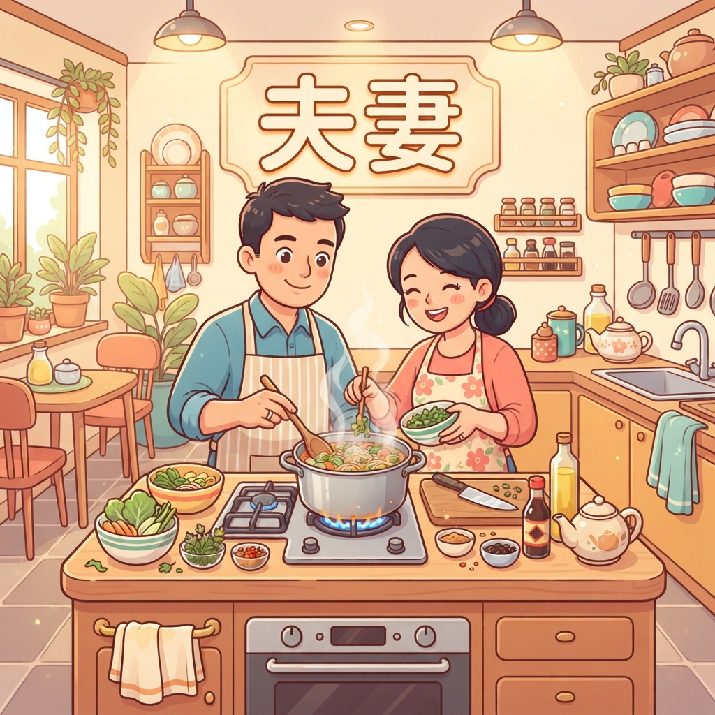 Мнемоника: как запомнить слово 夫妻 (fū qī) — супруги