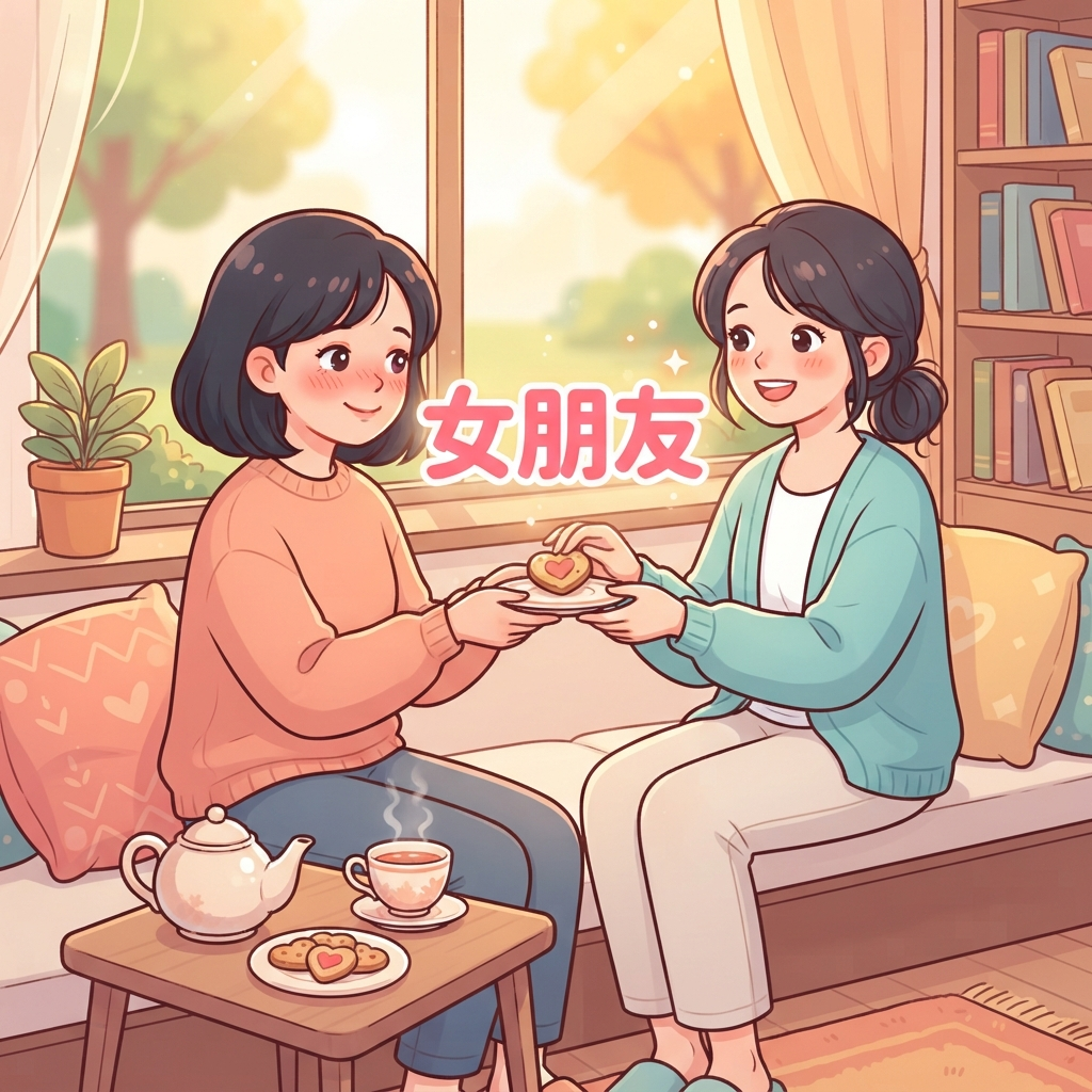 Mnemonic for 女朋友 (nǚ péng you) — girlfriend