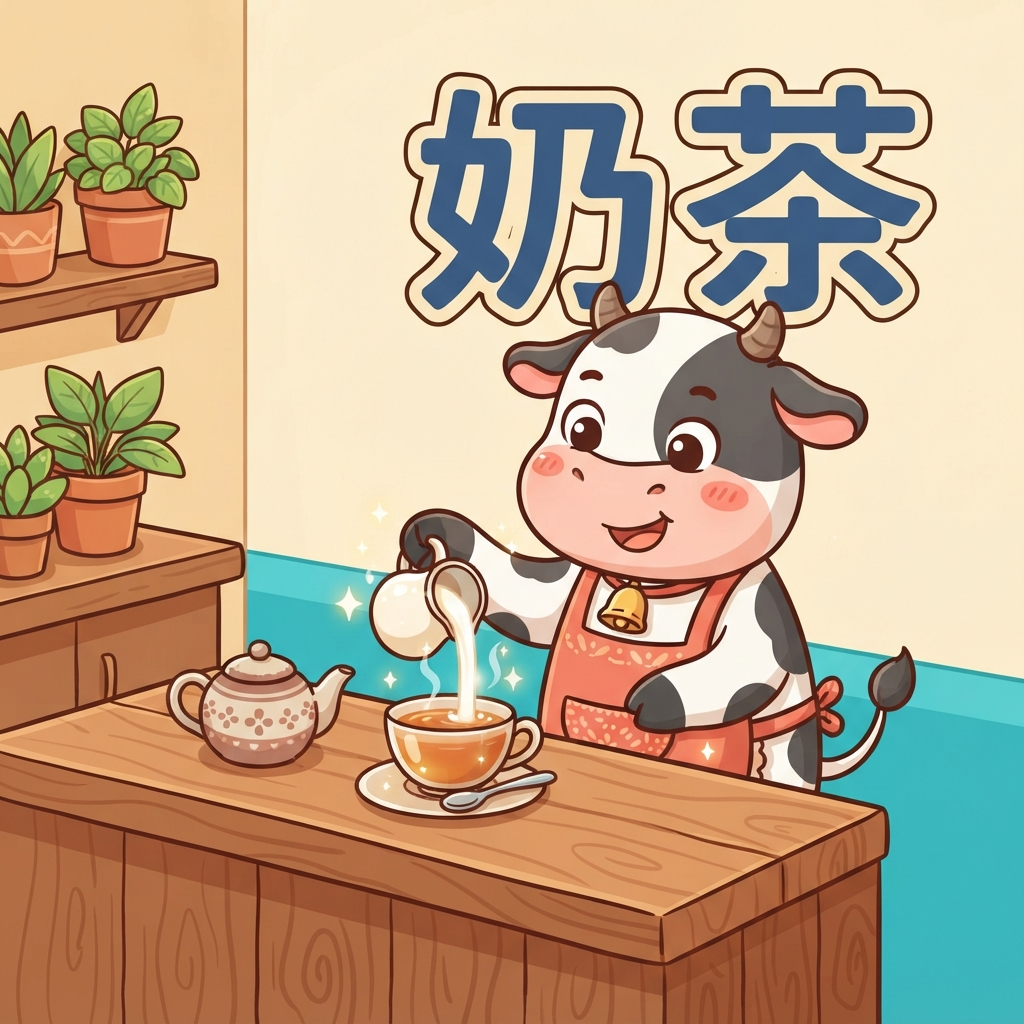 Mnemonic for 奶茶 (nǎi chá) — milk tea