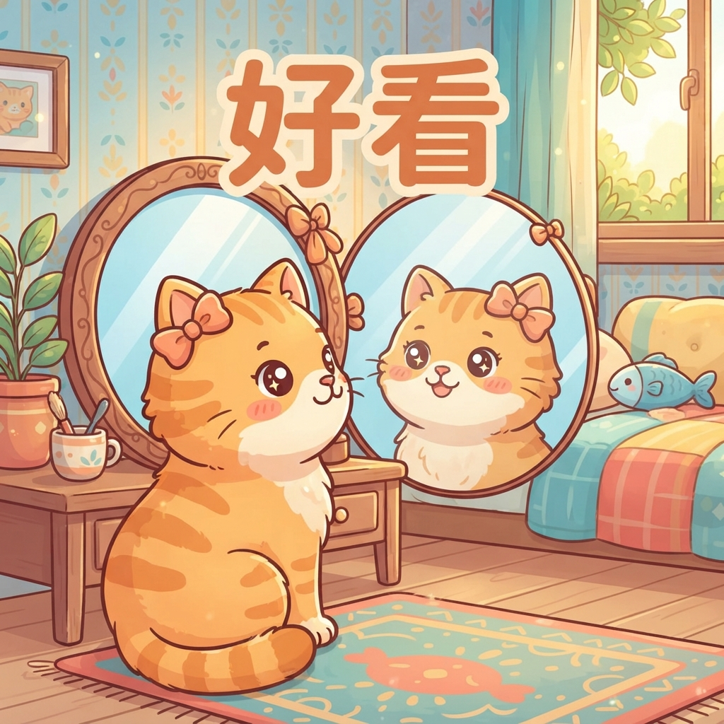 Mnemonic for 好看 (hǎo kàn) — good-looking
