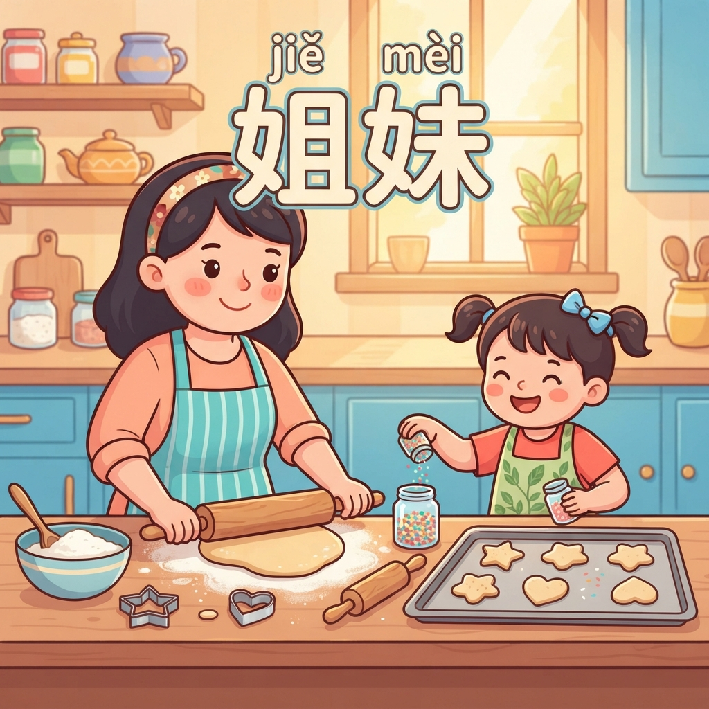 Mnemonic for 姐妹 (jiě mèi) — sisters