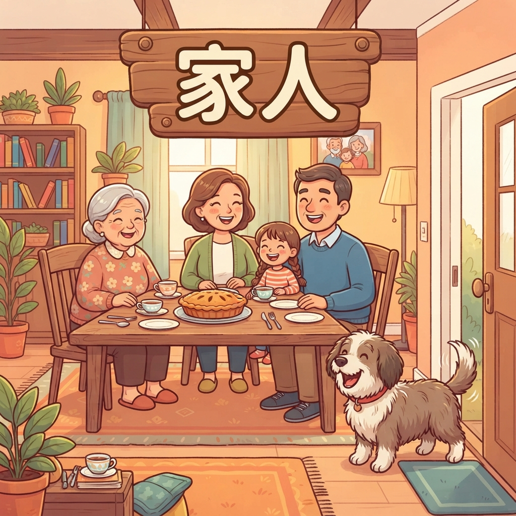 Mnemonic for 家人 (jiā rén) — family members