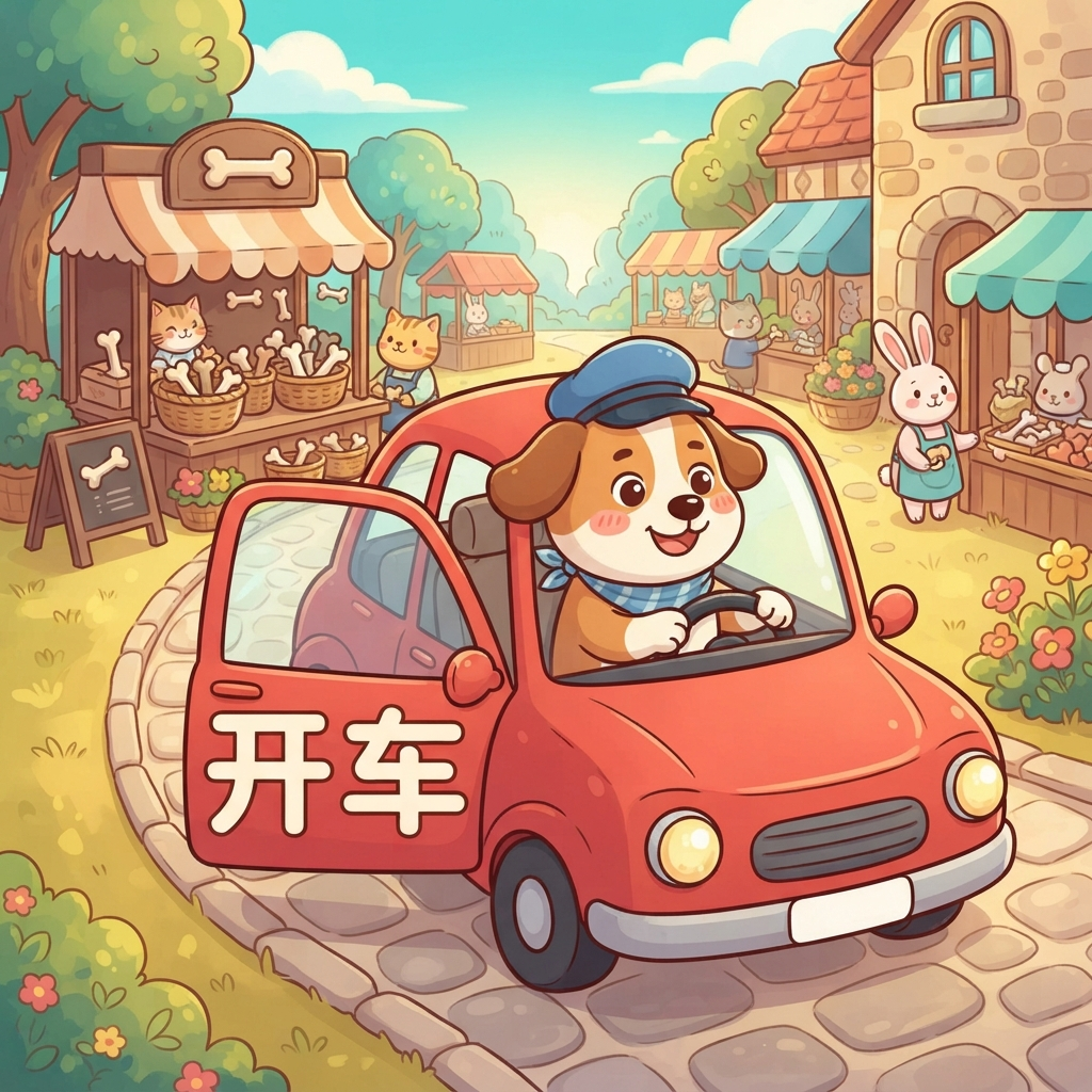 Mnemonic for 开车 (kāi chē) — drive a car
