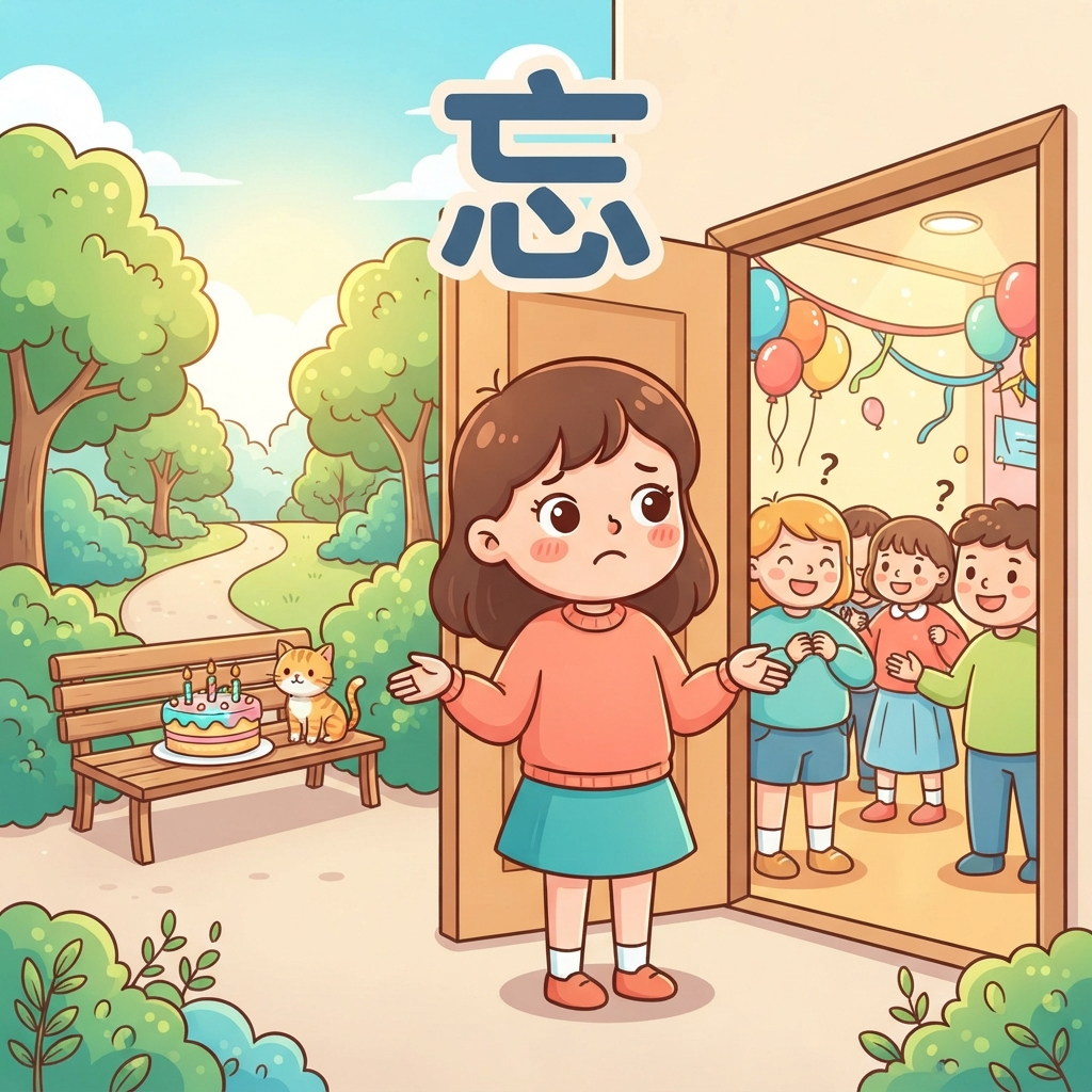 Mnemonic for 忘 (wàng) — to forget