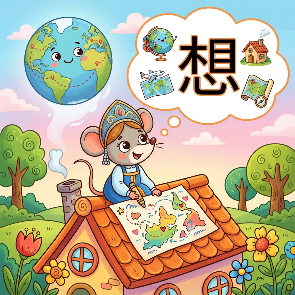 Мнемоника: как запомнить иероглиф 想 (xiǎng) — хотеть, думать, скучать