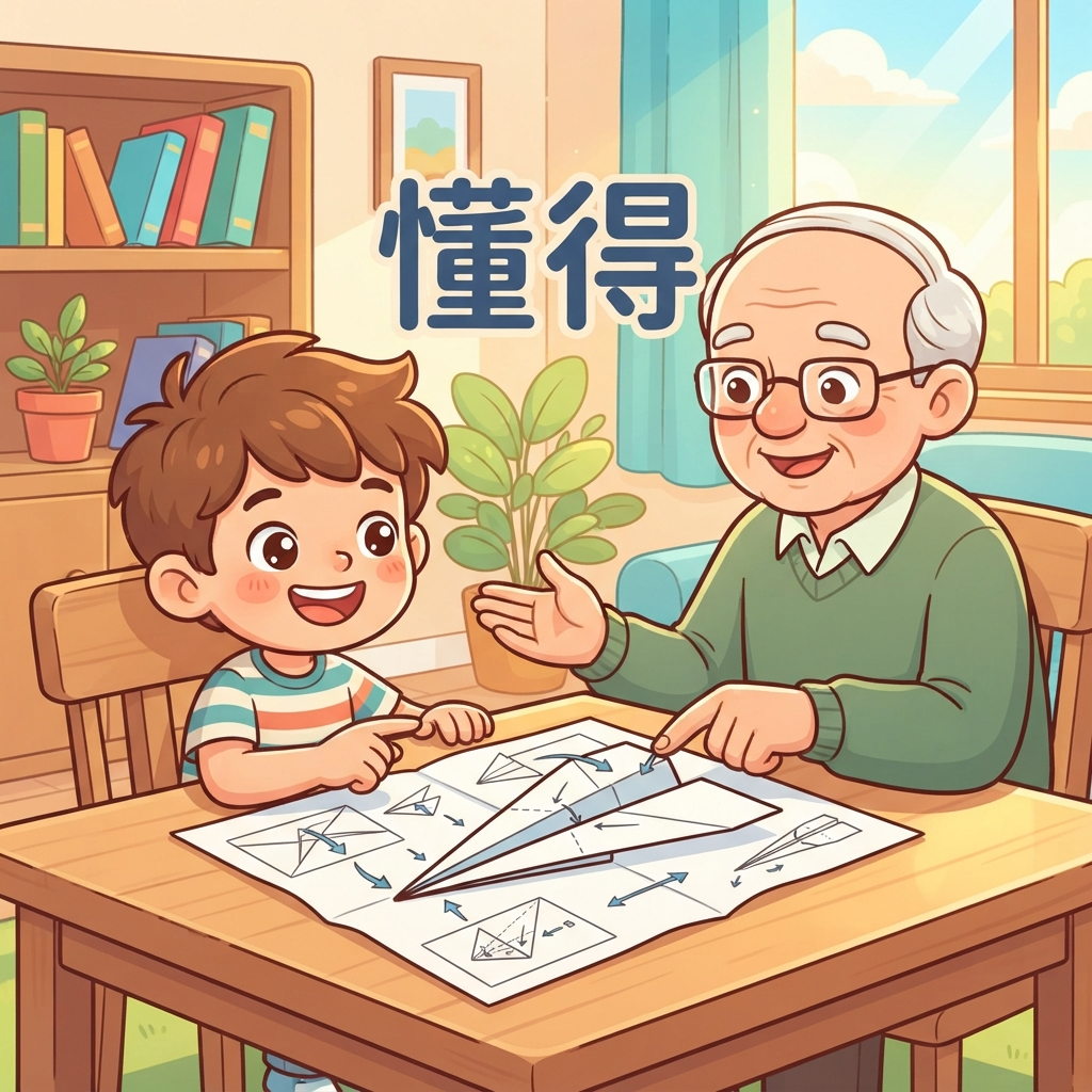 Mnemonic for 懂得 (dǒng de) — to understand