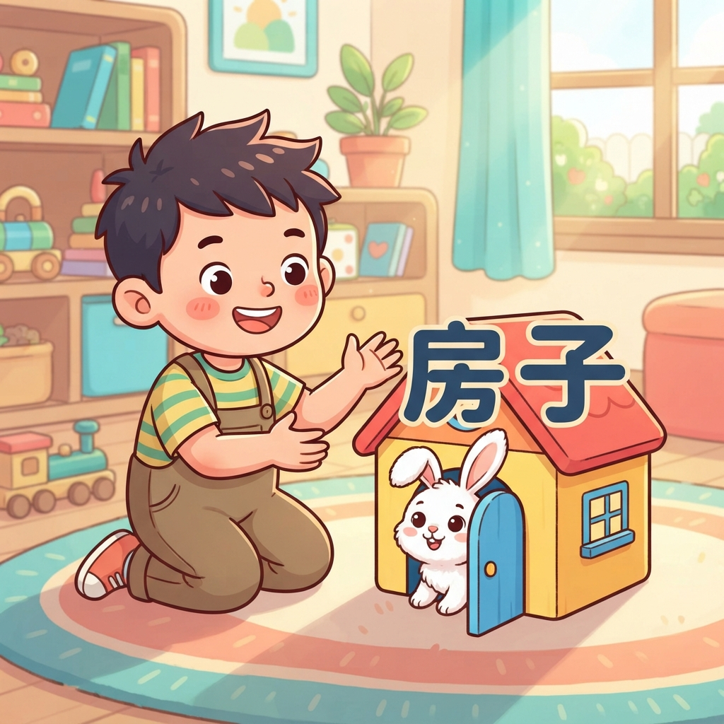 Mnemonic for 房子 (fáng zi) — house, apartment