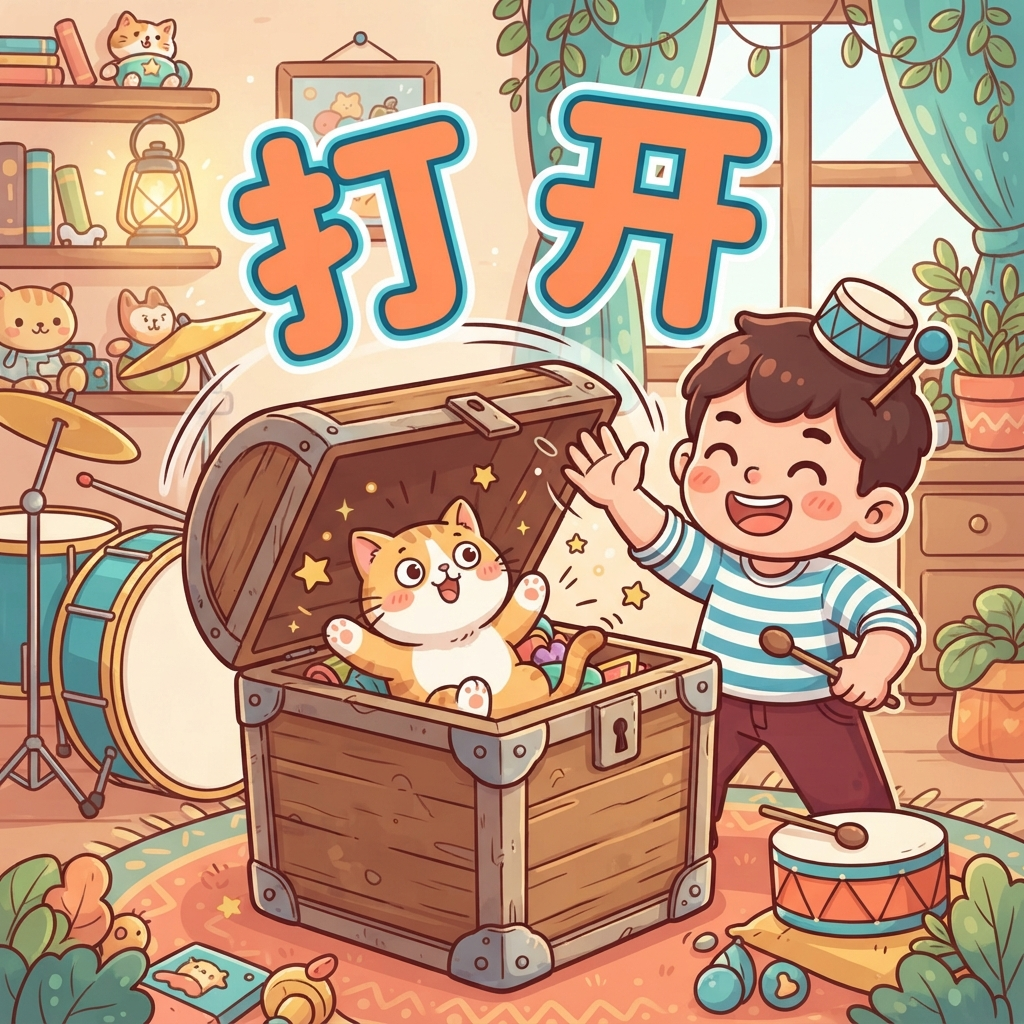 Mnemonic for 打开 (dǎ kāi) — to open