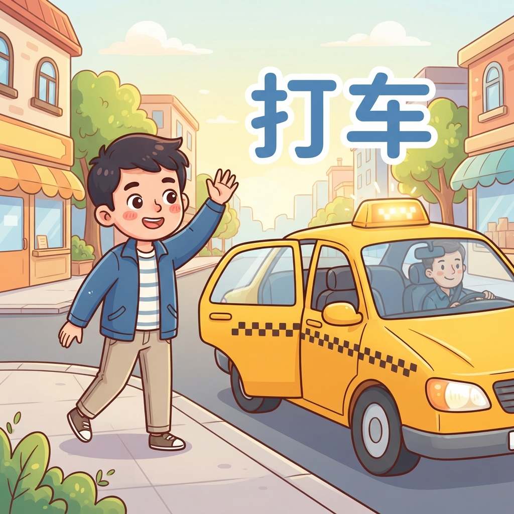 Mnemonic for 打车 (dǎ chē) — take a taxi