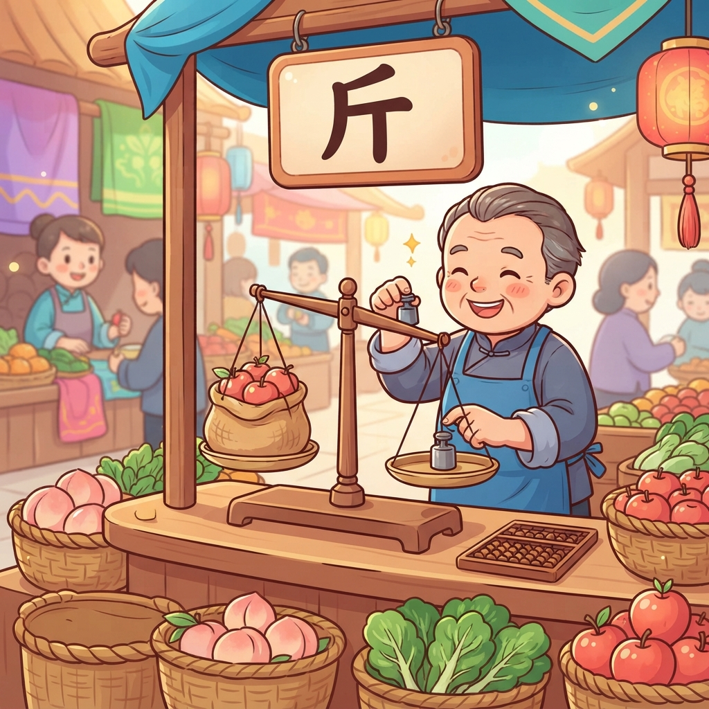 Mnemonic for 斤 (jīn) — jin (unit of weight, 500 g)