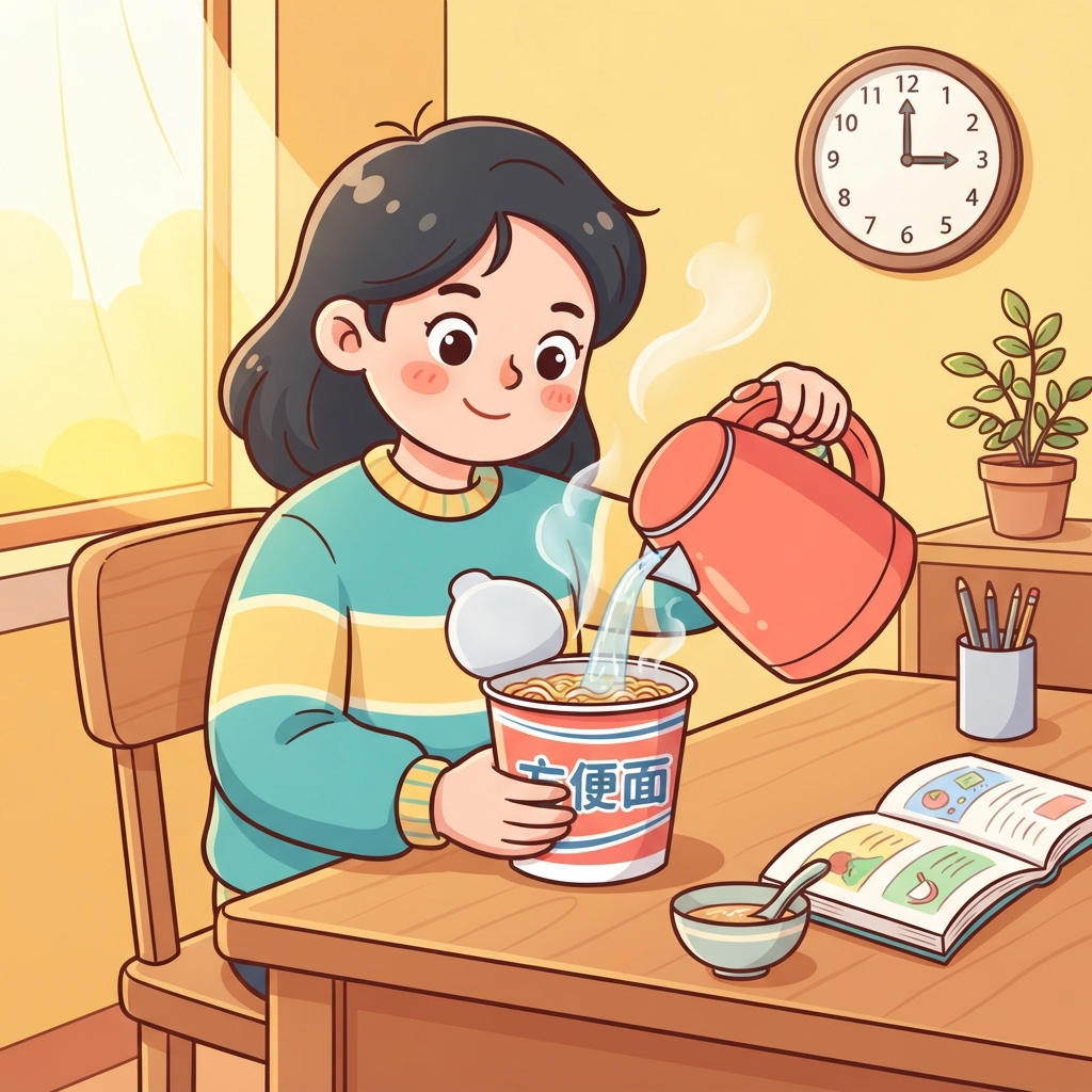 Mnemonic for 方便面 (fāng biàn miàn) — instant noodles