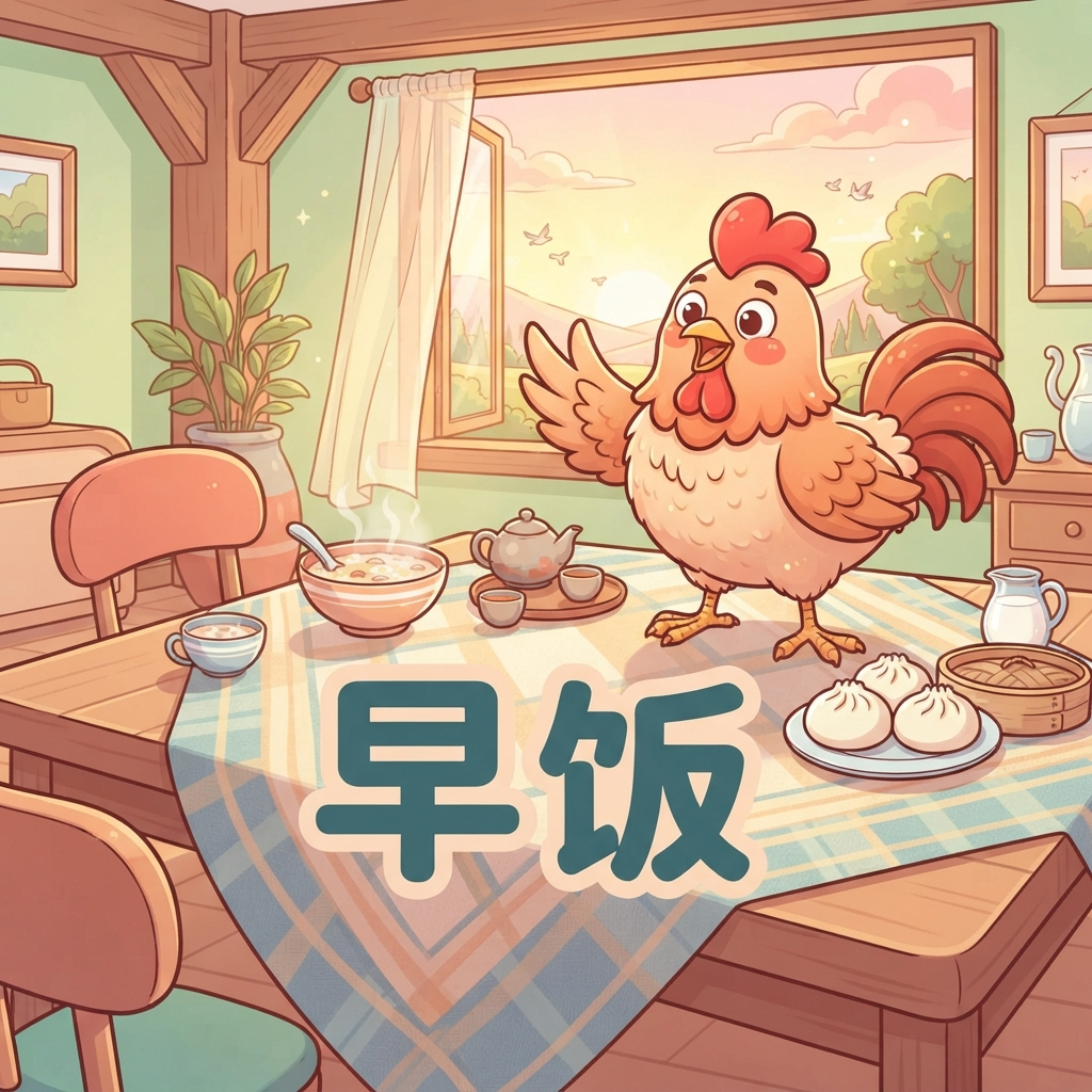 Mnemonic for 早饭 (zǎo fàn) — breakfast