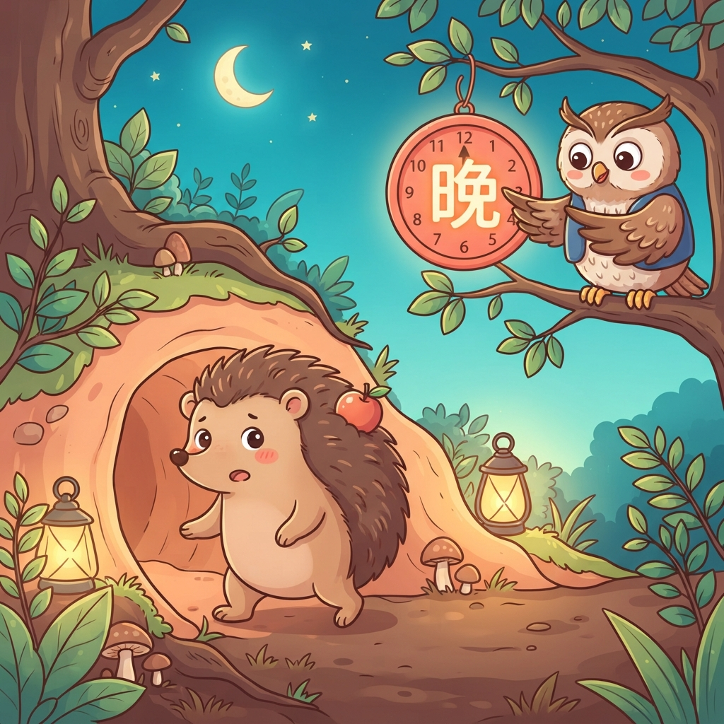 Mnemonic for 晚 (wǎn) — late; evening