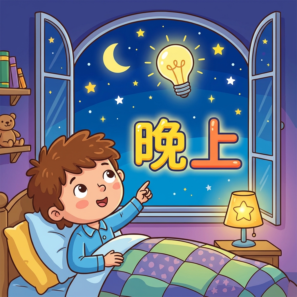 Мнемоника: как запомнить иероглиф 晚上 (wǎnshang) — вечер, вечером