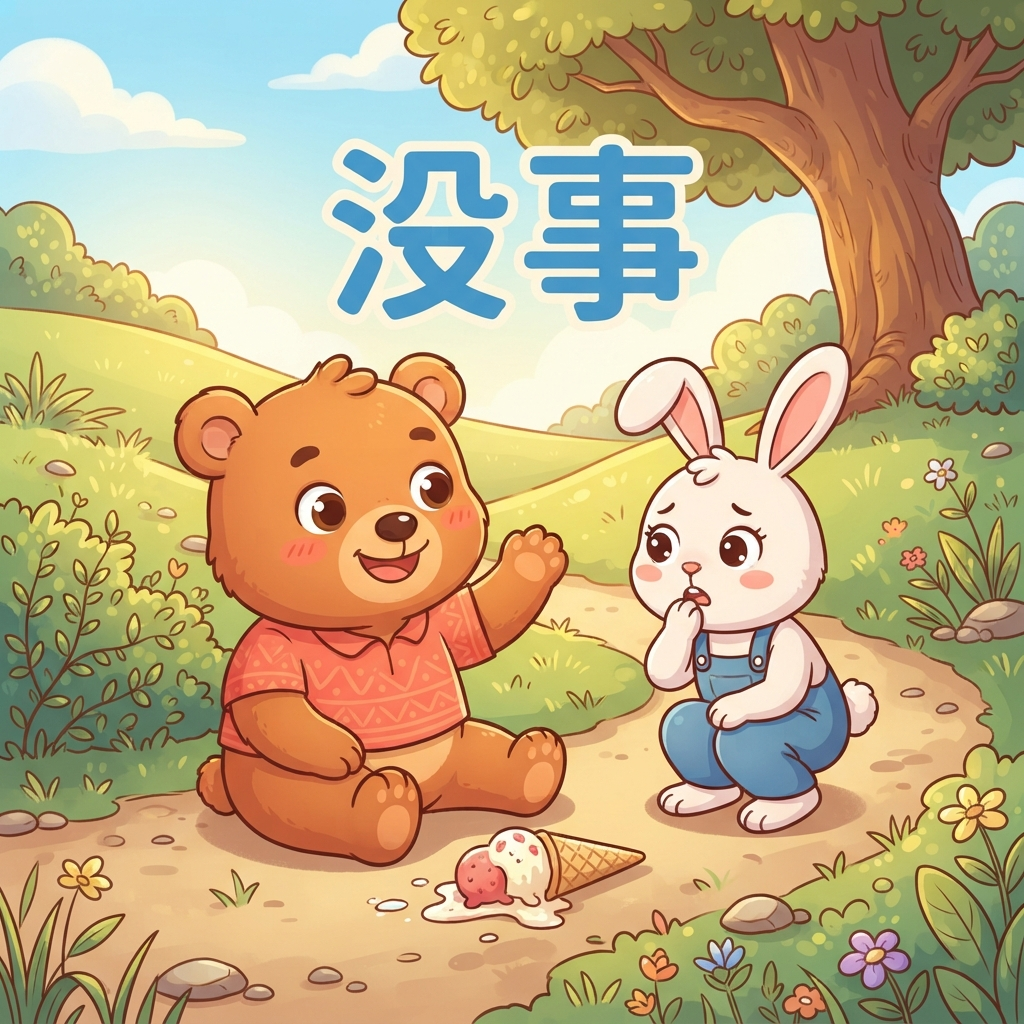 Mnemonic for 没事 (méi shì) — it's nothing, no problem
