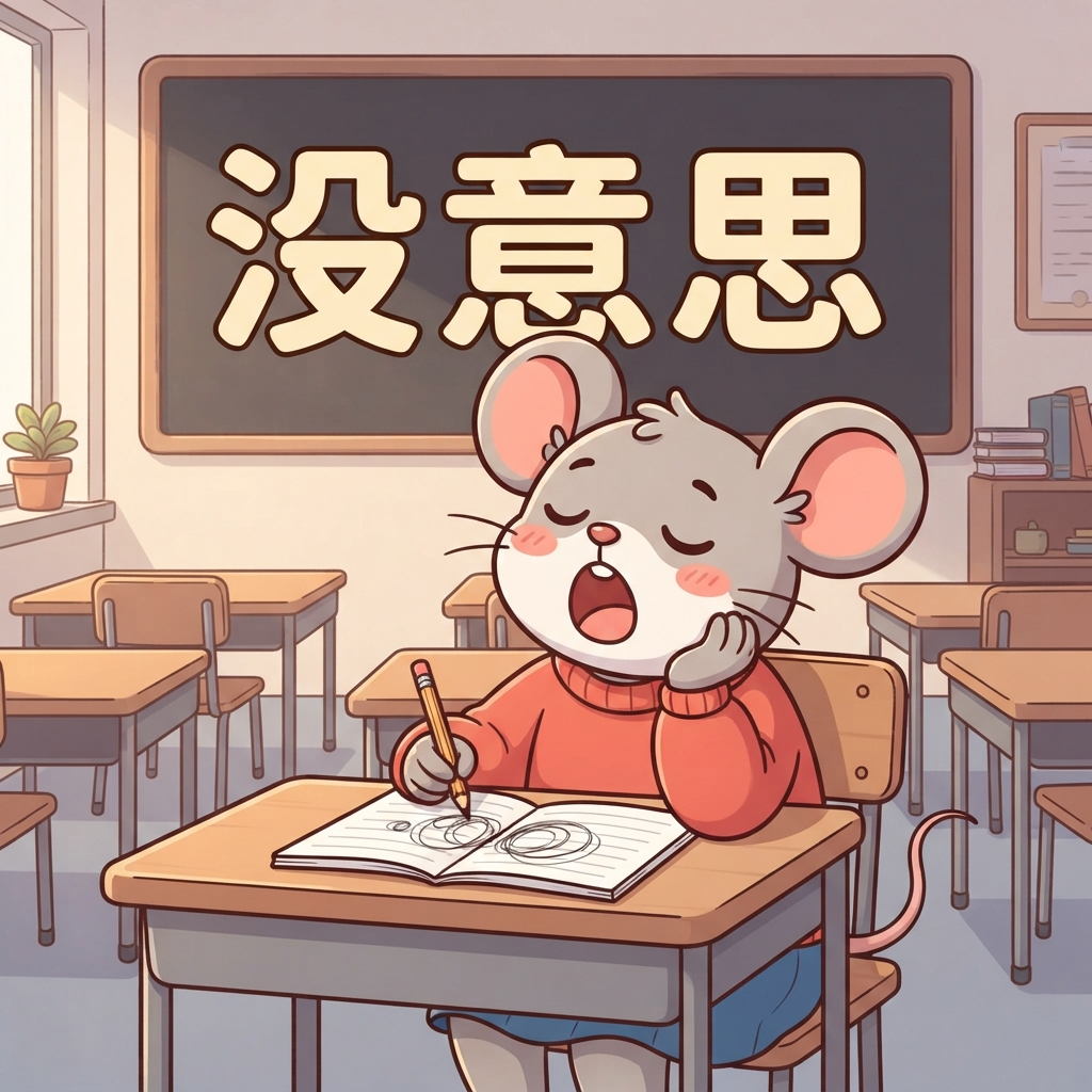 Mnemonic for 没意思 (méi yì si) — boring, uninteresting