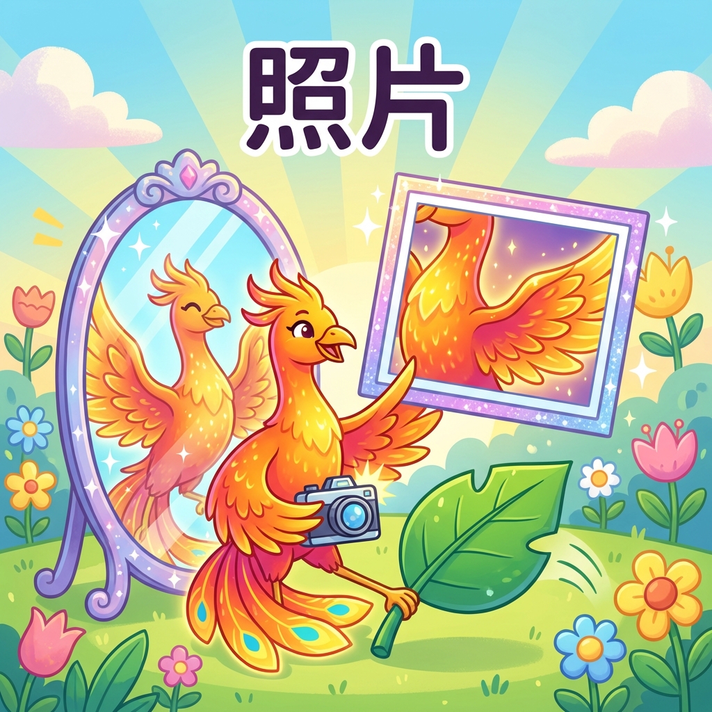 Mnemonic for 照片 (zhàopiàn) — photo
