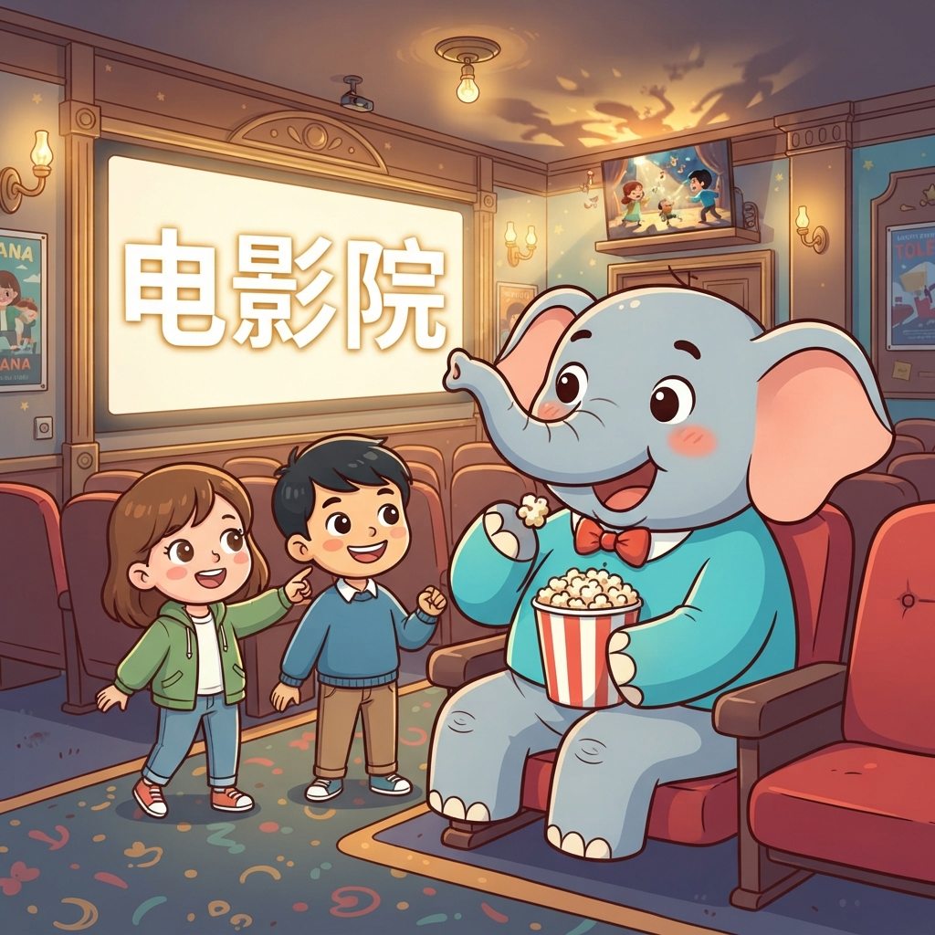 Mnemonic for 电影院 (diàn yǐng yuàn) — cinema