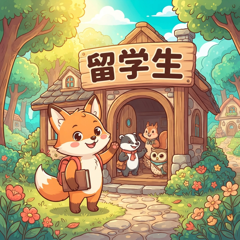Mnemonic for 留学生 (liú xué shēng) — international student