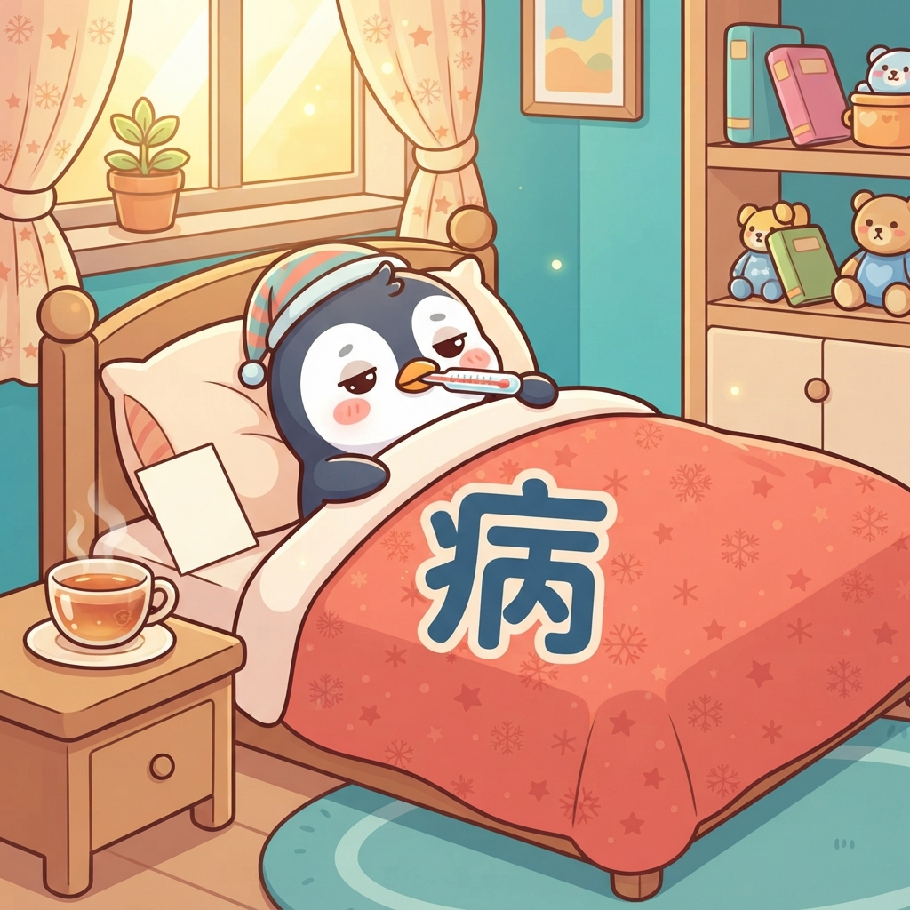 Mnemonic for 病 (bìng) — illness