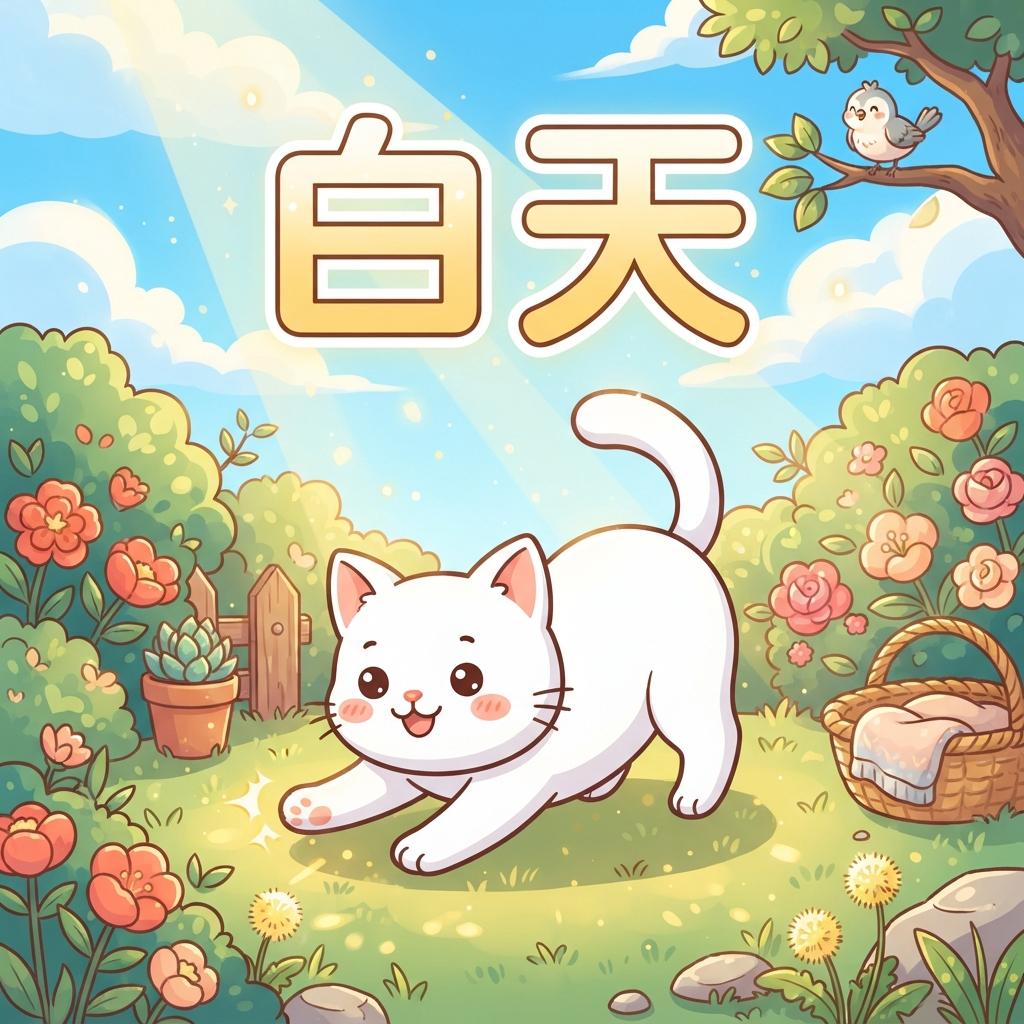 Mnemonic for 白天 (bái tiān) — daytime