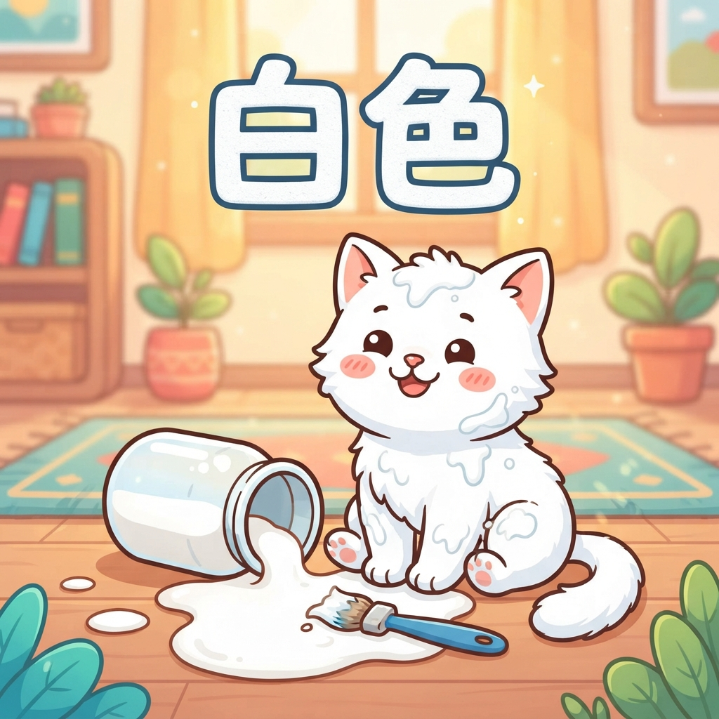 Mnemonic for 白色 (bái sè) — white color
