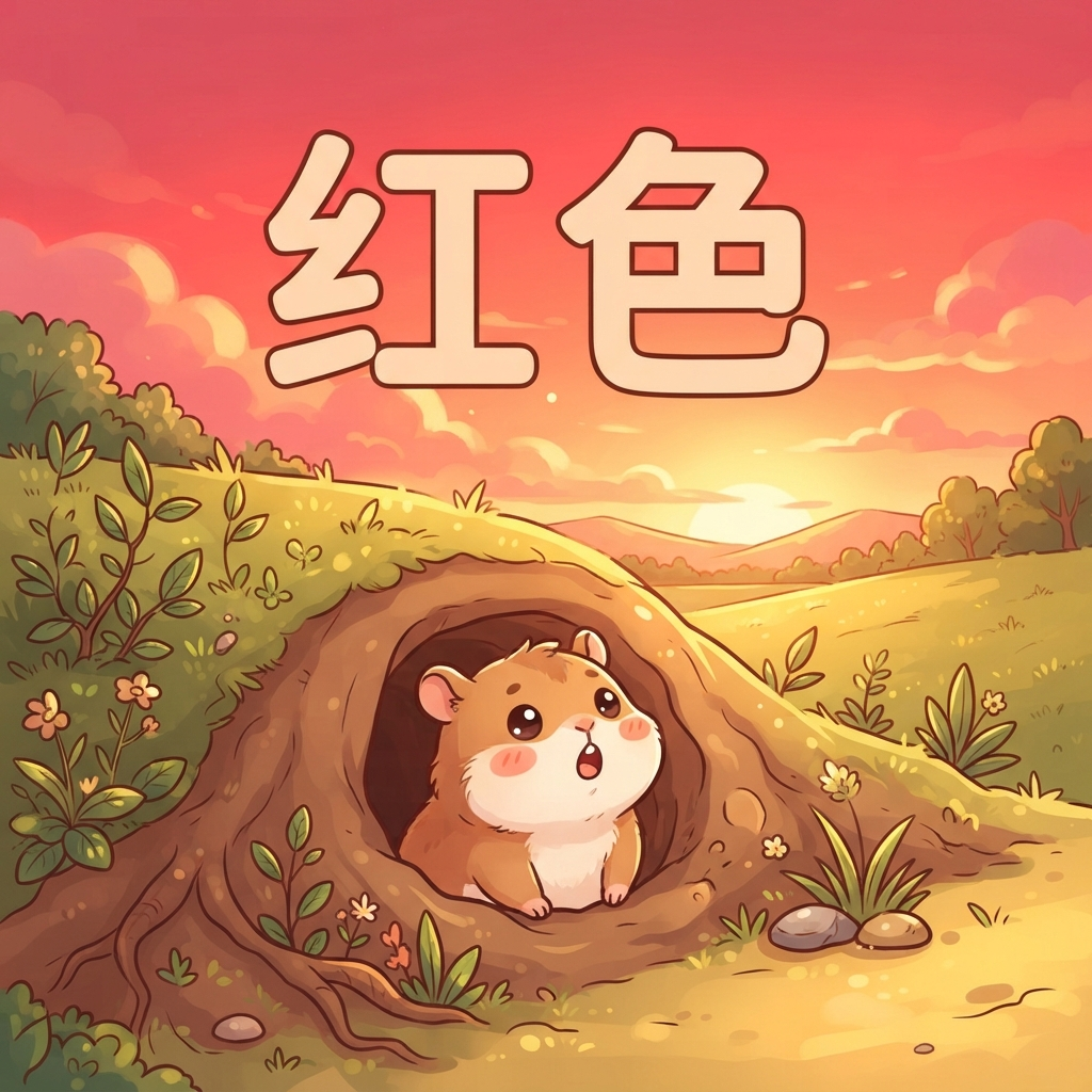 Mnemonic for 红色 (hóng sè) — red color